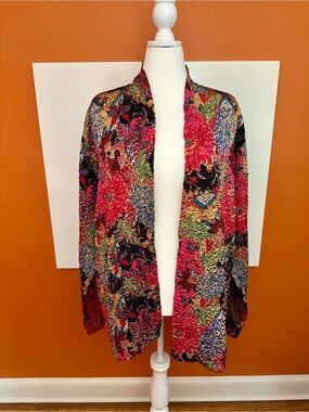Coldwater Creek Crinkled Floral Open Front Jacket Cardigan 2X Gold Lapel